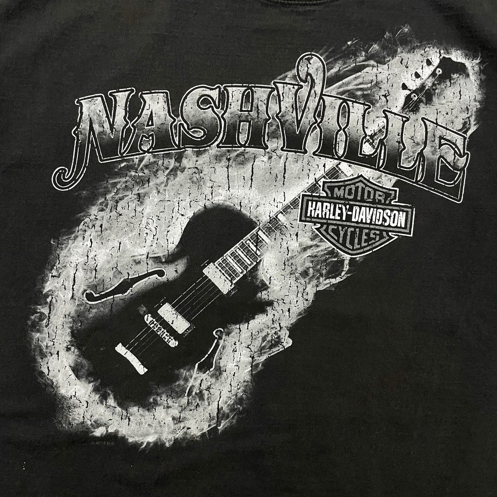 Vintage Y2K Harley Davidson Nashville Tennessee Guitar Flame Skull Sz XL Tshirt - Picture 3 of 10